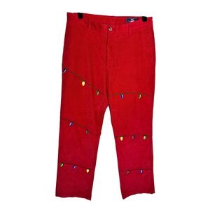 Vineyard Vines Men Red Corduroy Christmas Light Pants Holiday Embroidered 33x32